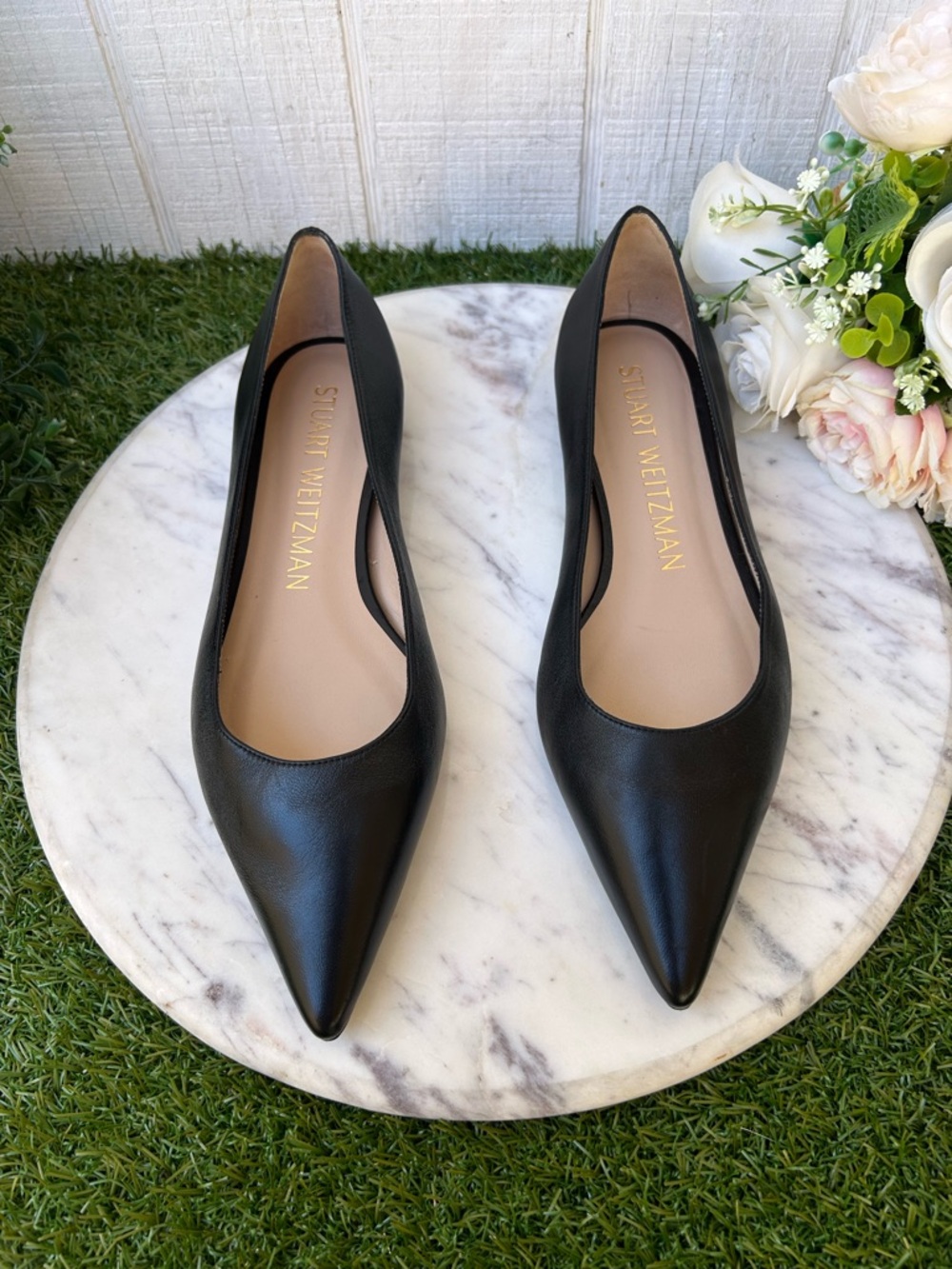 Stuart Weitzman Emilia Pointed Toe Flat Women Black Leather size 8.5 new - Picture 7 of 16